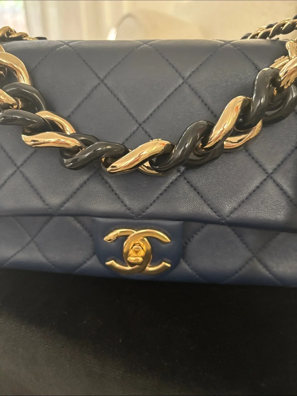 CHANEL Navy Quilted Shoulder Bag with Gold Hardware